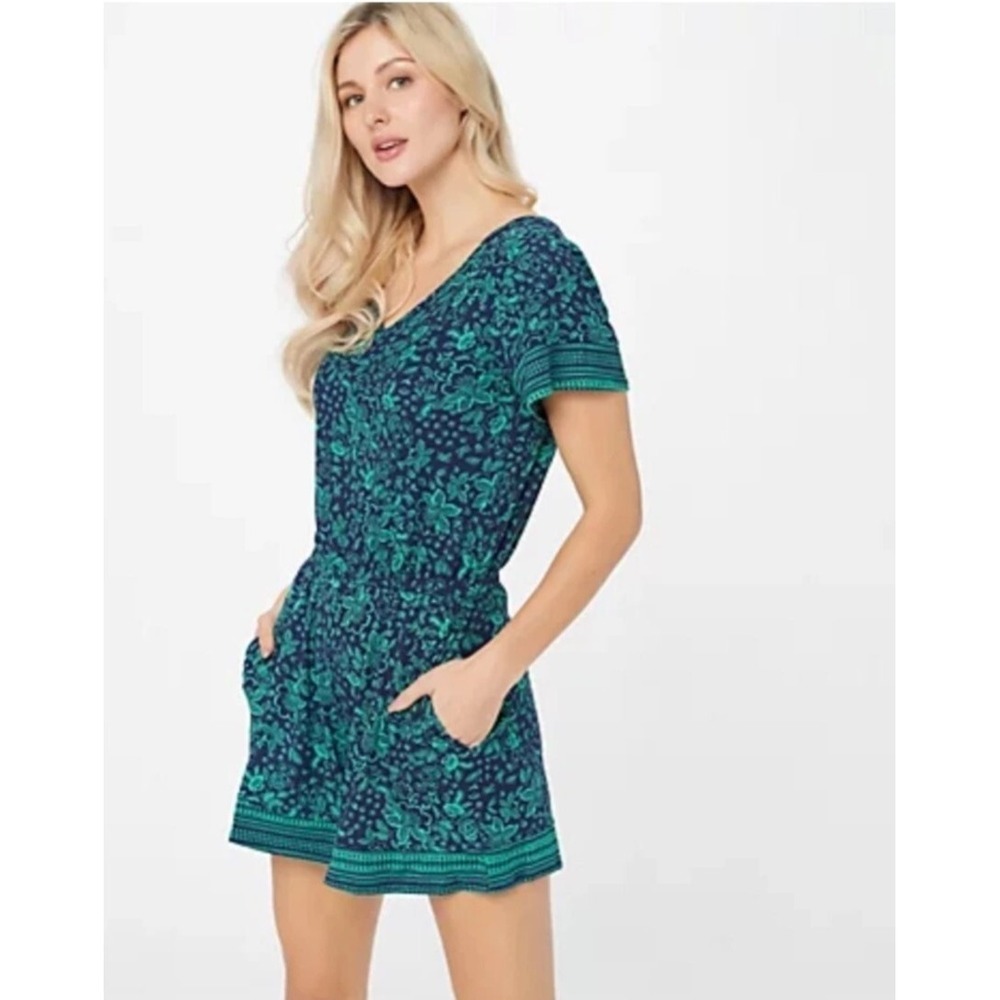Cuddl Duds Cool & Airy Romper Engineered Border Teal/Floral Size Small NEW